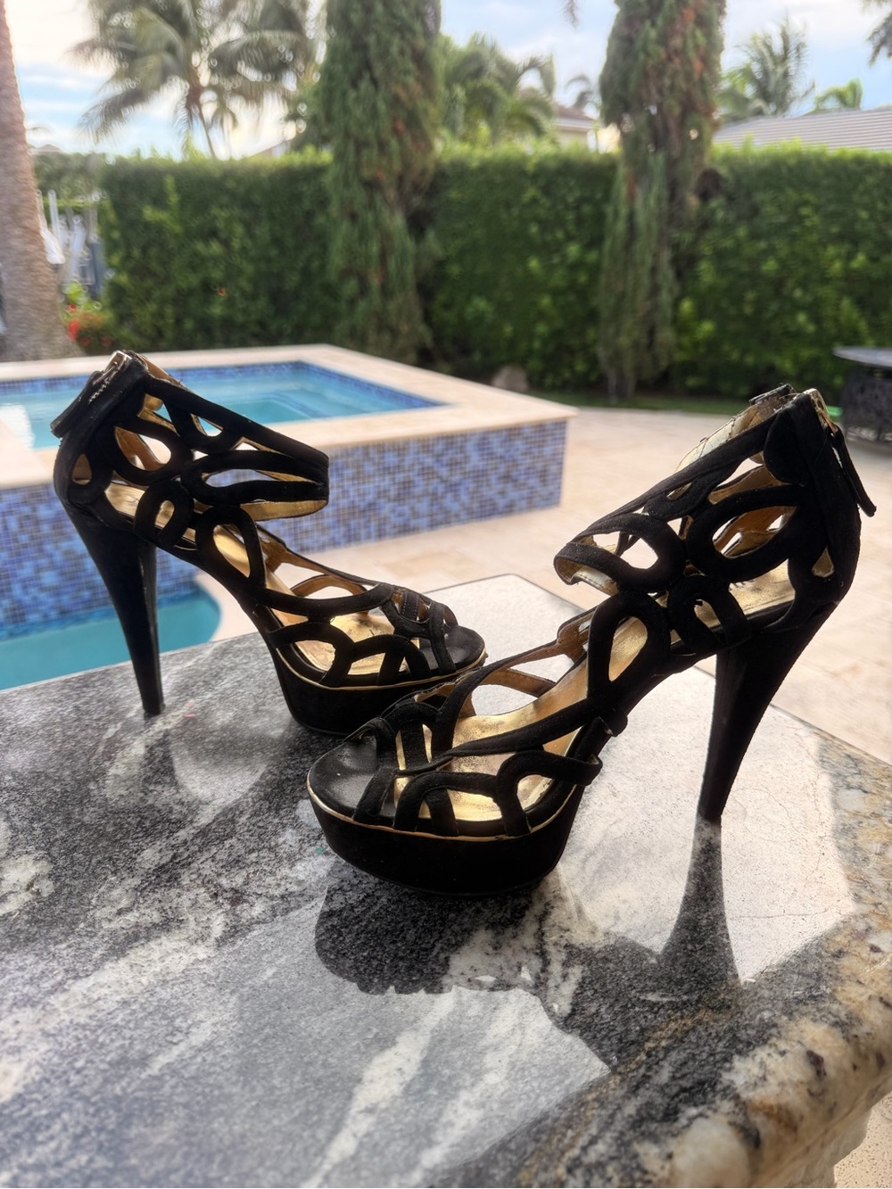 Black Cutout Platform High Heel Sandals - Women